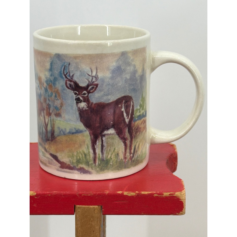 Gibson Housewares Deer Wildlife Coffee Mug Nature Scene Buck Doe Fawn Ceramic